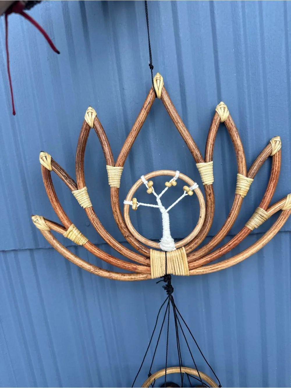 Lotus-Style Bamboo Wind Chime Wall Decor - Brown